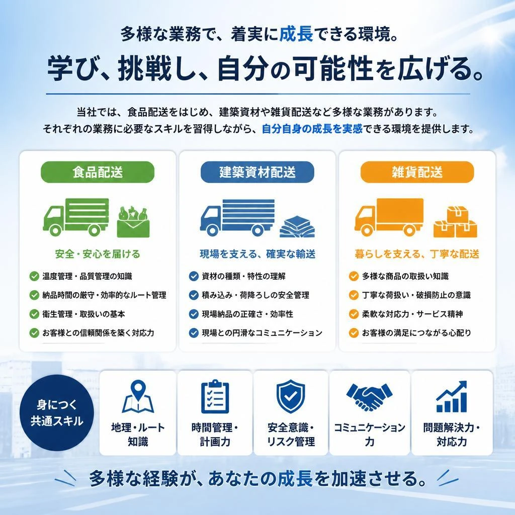 多彩な配送業務でスキルアップ！