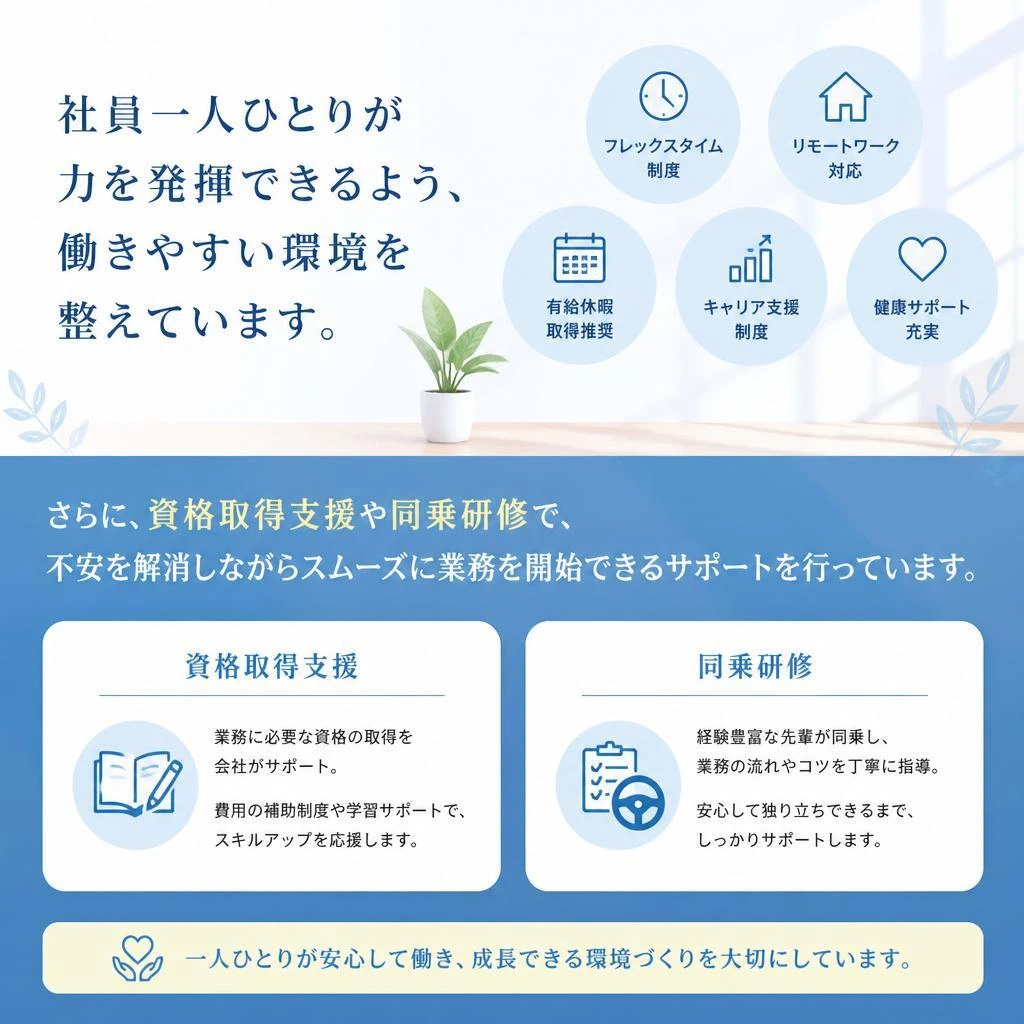 安定した勤務環境と充実のサポート